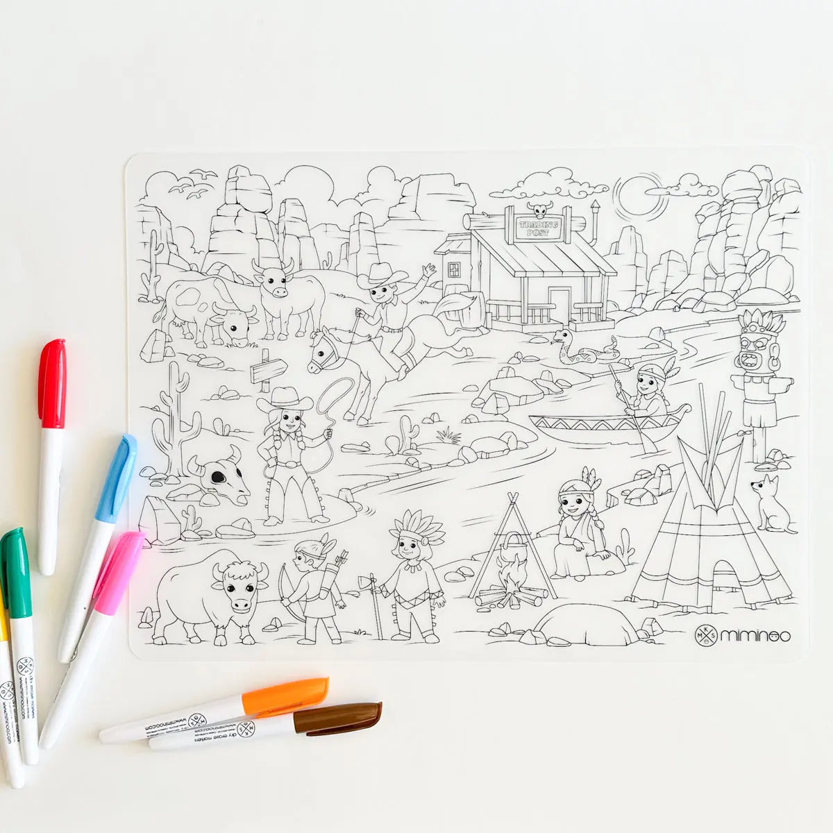 Silicone Reusable Coloring Mat & Markers Set - Cowboys & Indians - MKS Miminoo