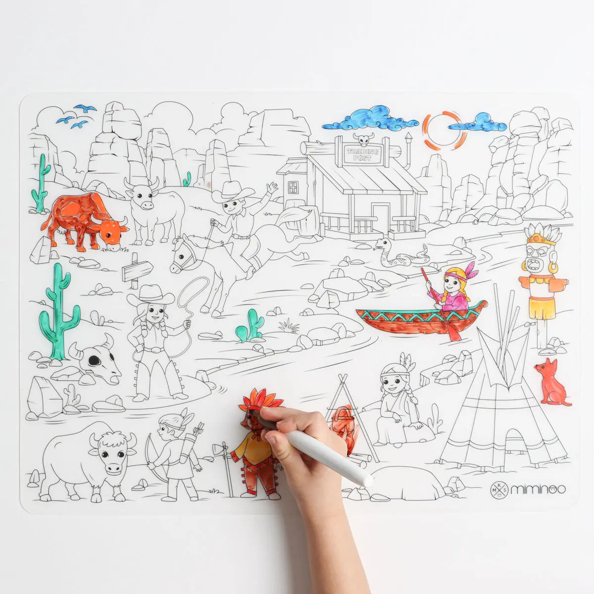 Silicone Reusable Coloring Mat & Markers Set - Cowboys & Indians - MKS Miminoo