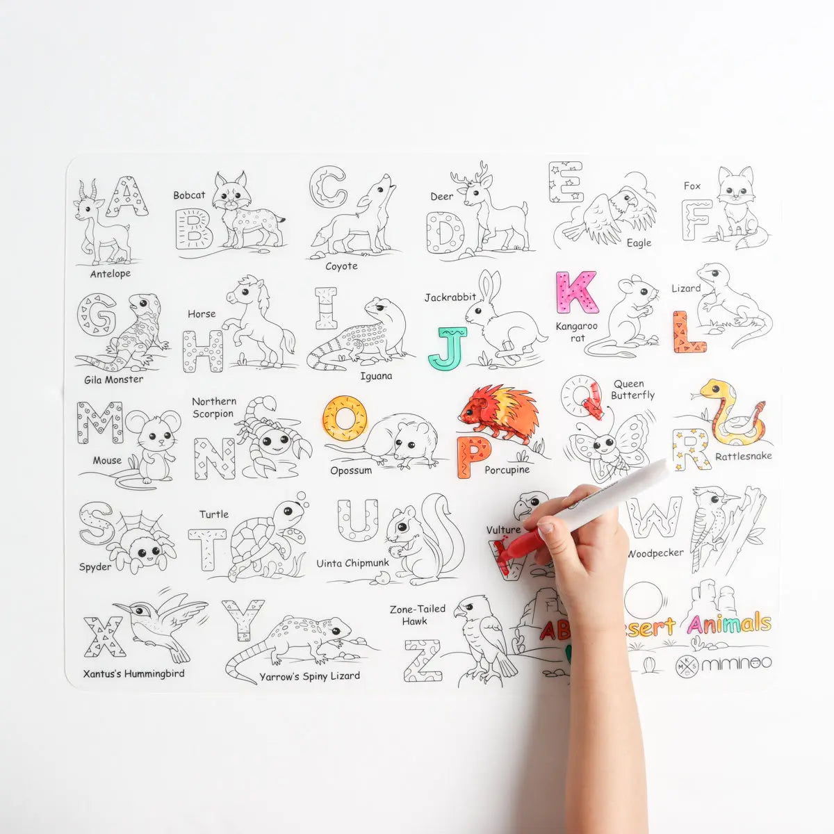 Silicone Reusable Coloring Mat & Markers Set - Desert Animals ABC - MKS Miminoo