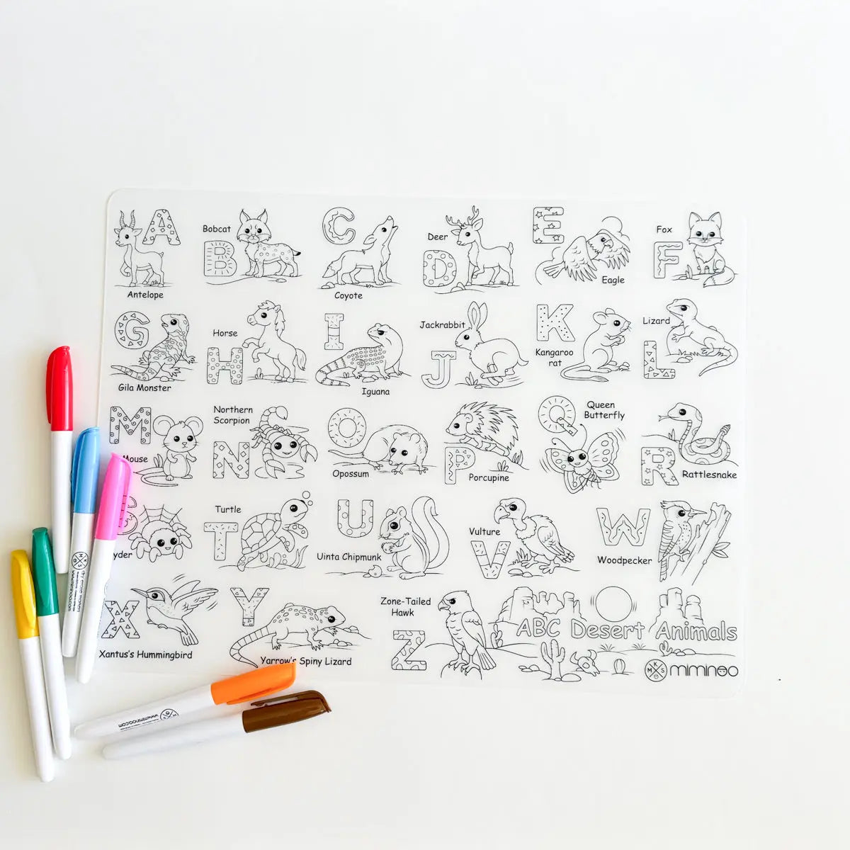 Silicone Reusable Coloring Mat & Markers Set - Desert Animals ABC - MKS Miminoo