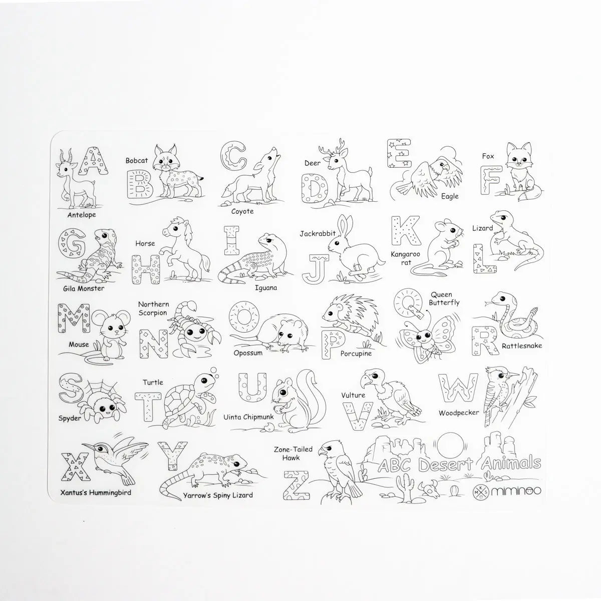 Silicone Reusable Coloring Mat & Markers Set - Desert Animals ABC - MKS Miminoo