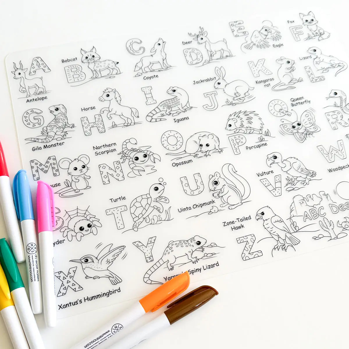 Silicone Reusable Coloring Mat & Markers Set - Desert Animals ABC - MKS Miminoo