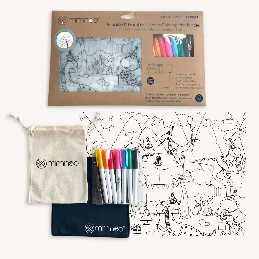 Silicone Reusable Coloring Mat & Markers Set - Dinos Party MKS MIMINOO