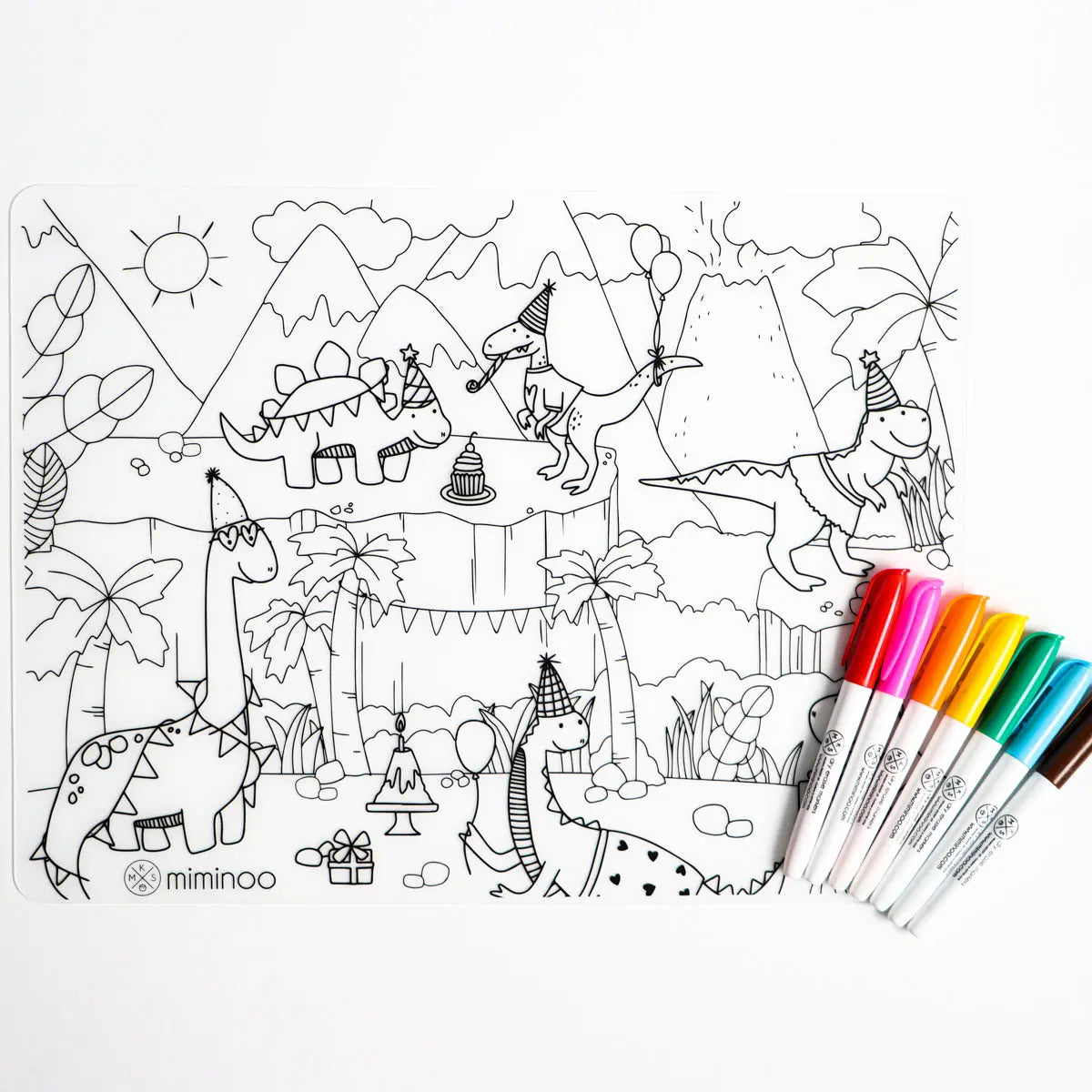 Silicone Reusable Coloring Mat & Markers Set - Dinos Party - MKS Miminoo