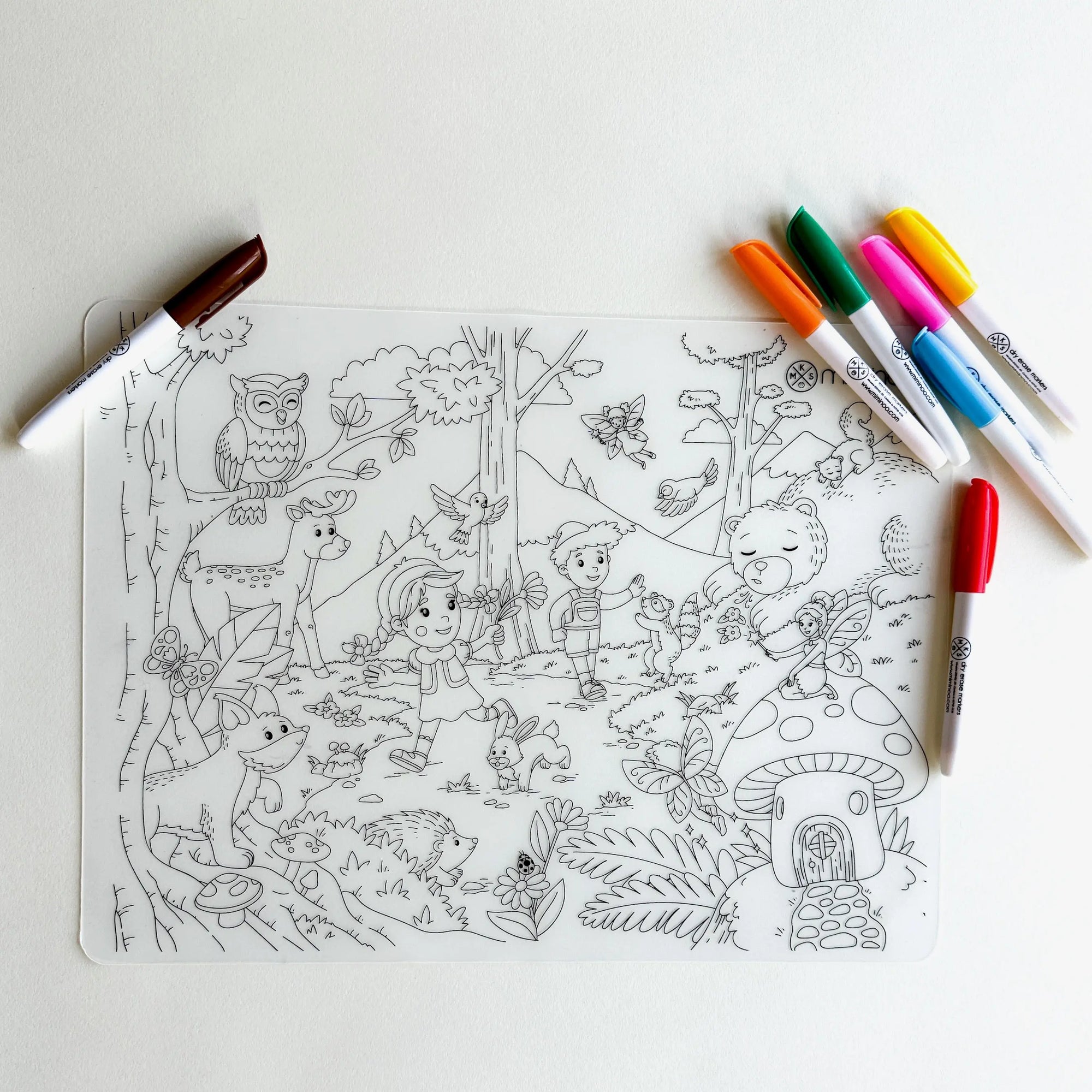 Silicone Reusable Coloring Mat & Markers Set - Enchanted Forest MKS MIMINOO