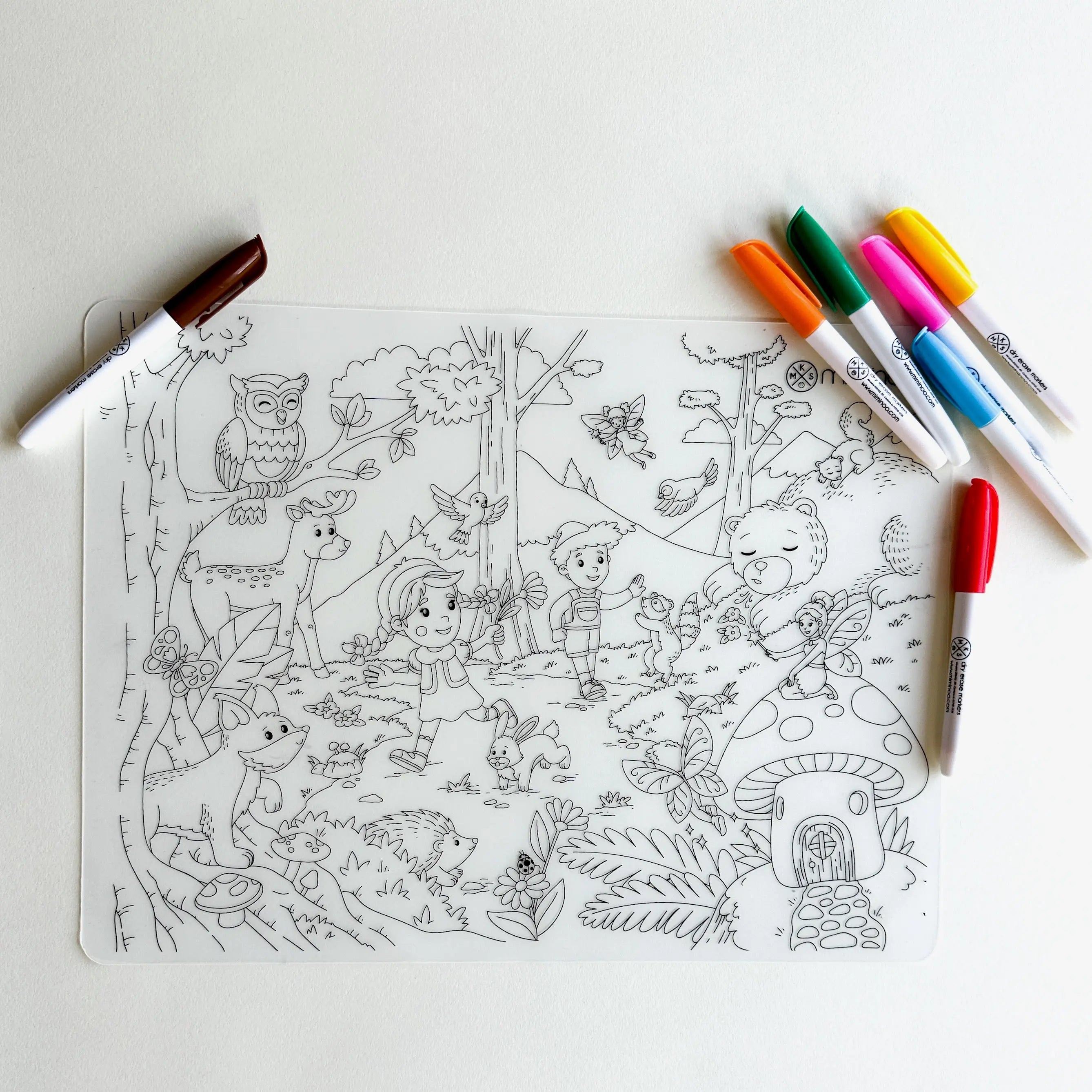 Silicone Reusable Coloring Mat & Markers Set - Enchanted Forest MKS MIMINOO
