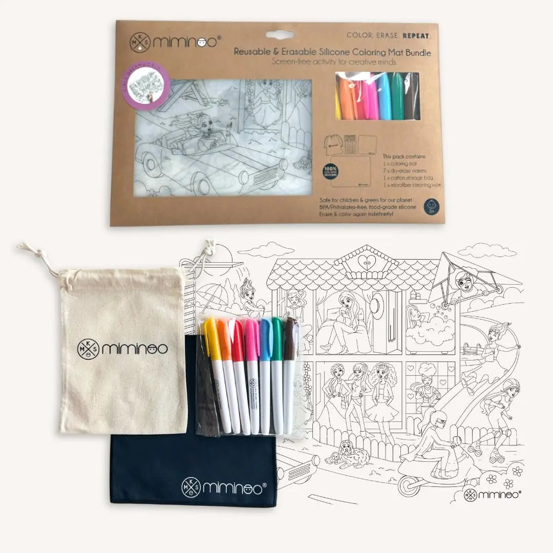 Silicone Reusable Coloring Mat & Markers Set - Girls Dreamworld MKS MIMINOO