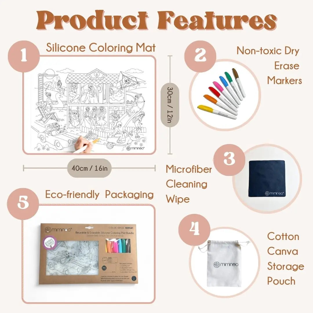 Silicone Reusable Coloring Mat & Markers Set - Girls Dreamworld MKS MIMINOO
