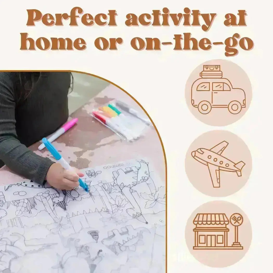 Silicone Reusable Coloring Mat & Markers Set - ABC Animals MKS MIMINOO