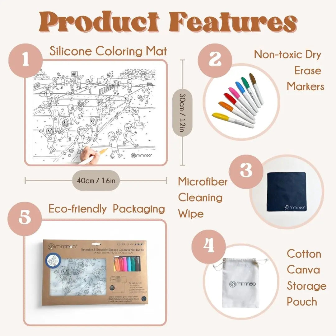 Silicone Reusable Coloring Mat & Markers Set - Go Sports! MKS MIMINOO