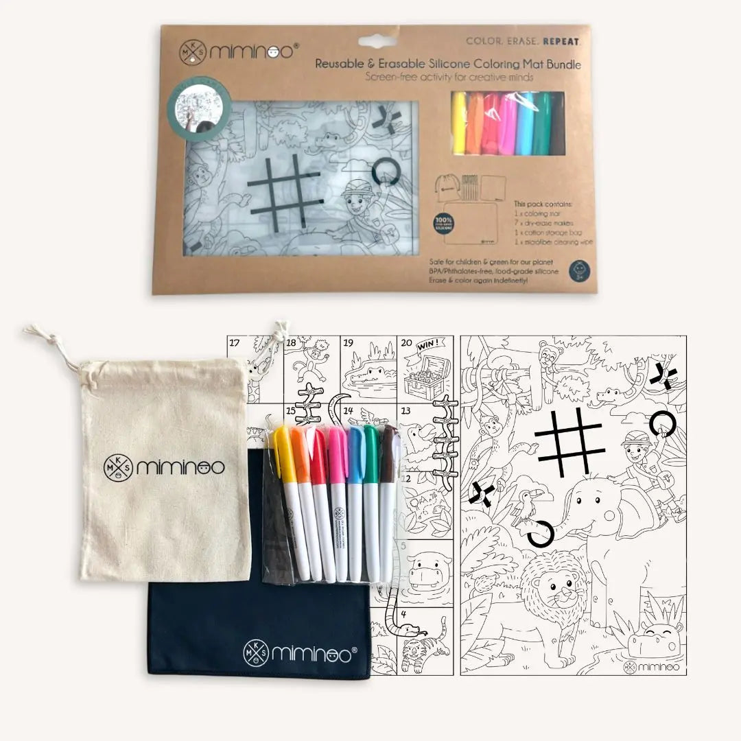 Silicone Reusable Coloring Mat & Markers Set - Jungle Games MKS MIMINOO