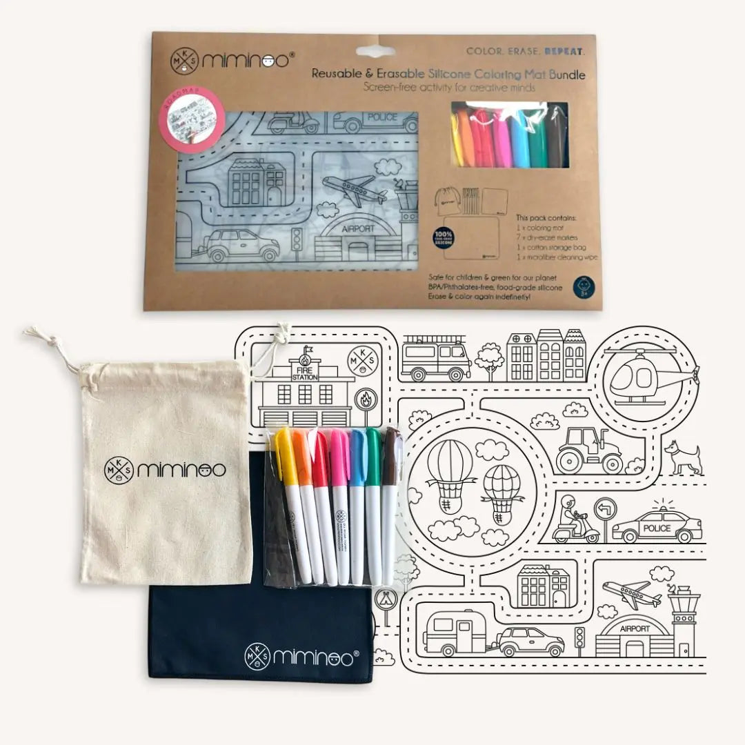Silicone Reusable Coloring Mat & Markers Set - Roadmap MKS MIMINOO