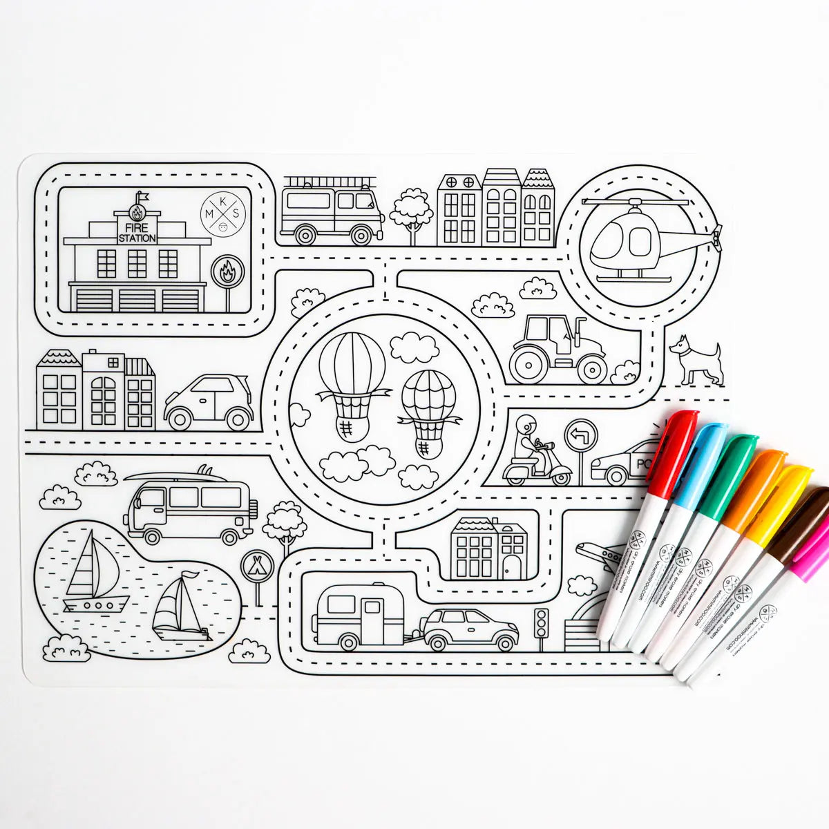Silicone Reusable Coloring Mat & Markers Set - Roadmap - MKS Miminoo