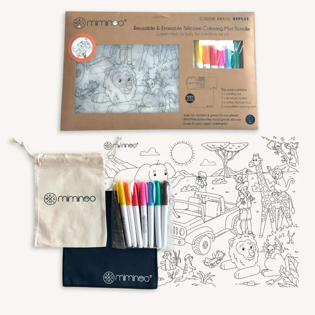 Silicone Reusable Coloring Mat & Markers Set - Safari MKS MIMINOO