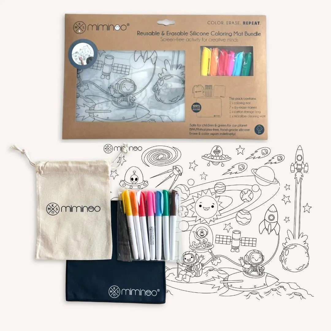 Silicone Reusable Coloring Mat & Markers Set - Space MKS MIMINOO