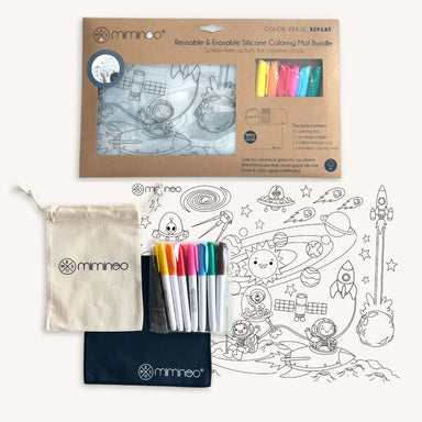 Silicone Reusable Coloring Mat & Markers Set - Space MKS MIMINOO
