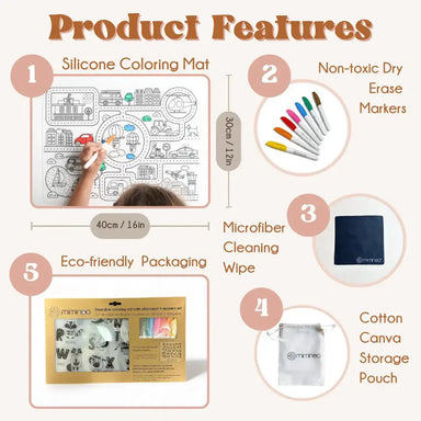 Silicone Reusable Coloring Mat & Markers Set - Cowboys & Indians MKS MIMINOO