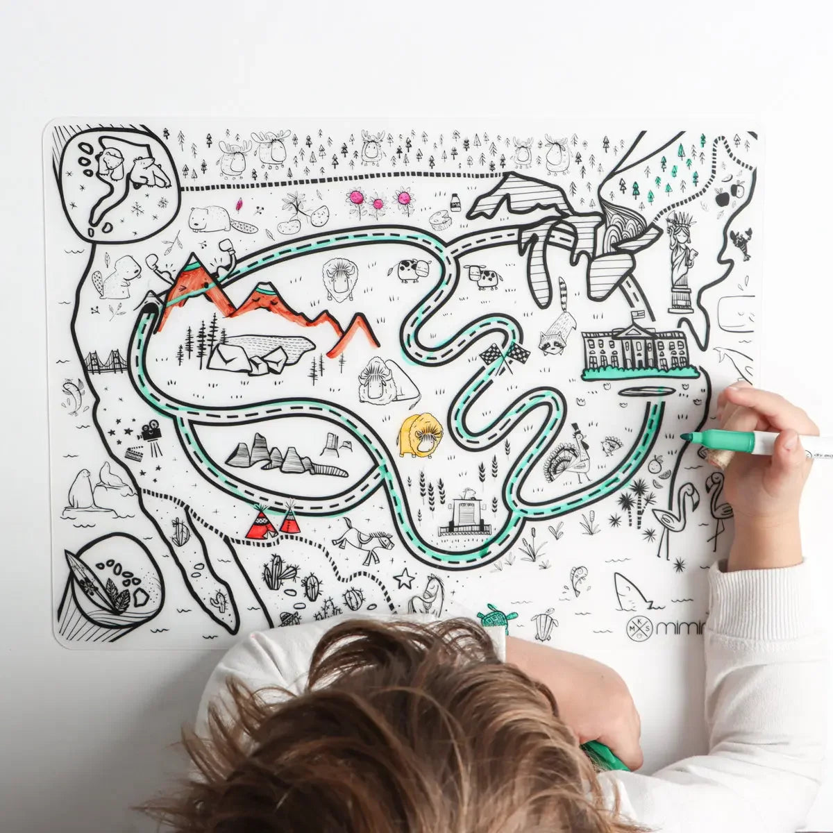 Silicone Reusable Coloring Mat & Markers Set - USA Map MKS MIMINOO