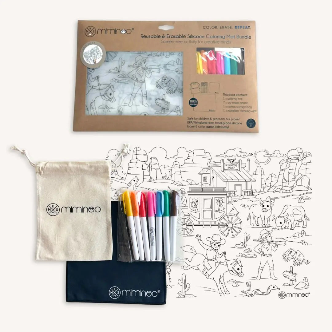 Silicone Reusable Coloring Mat & Markers Set - Wild West MKS MIMINOO