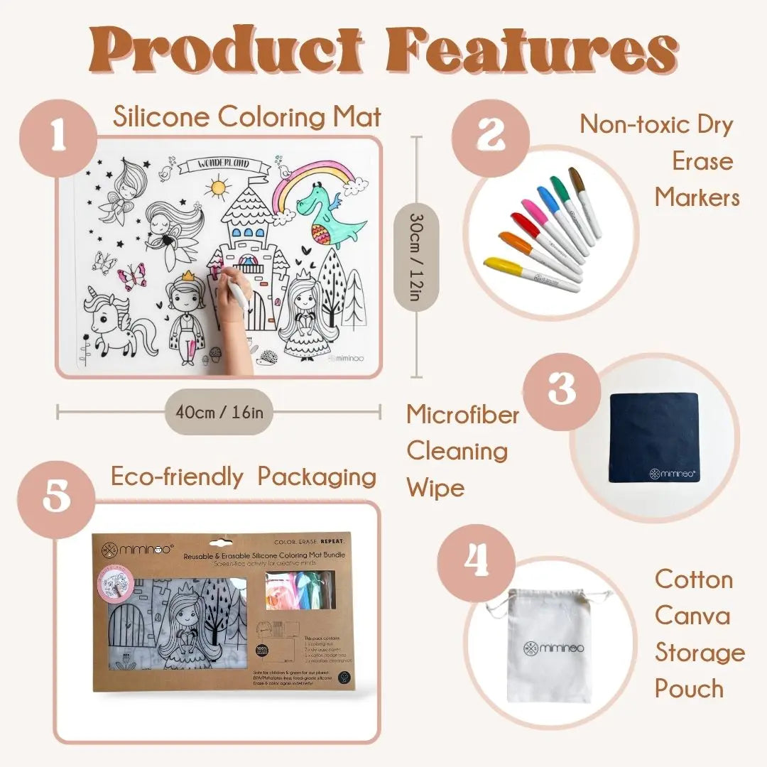 Silicone Reusable Coloring Mat & Markers Set - Wonderland MKS MIMINOO
