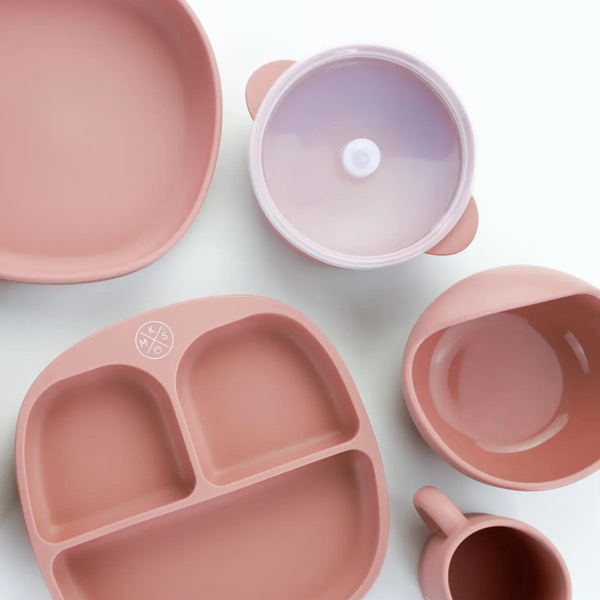 Silicone suction kids plate w/ dividing sections Dusty Pink MKS MIMINOO