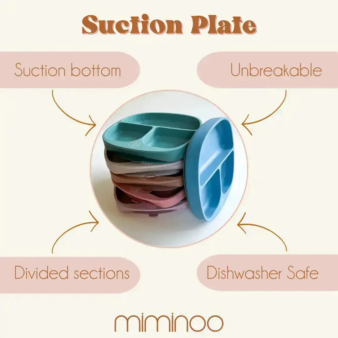 Silicone suction kids plate w/ dividing sections Dusty Pink MKS MIMINOO