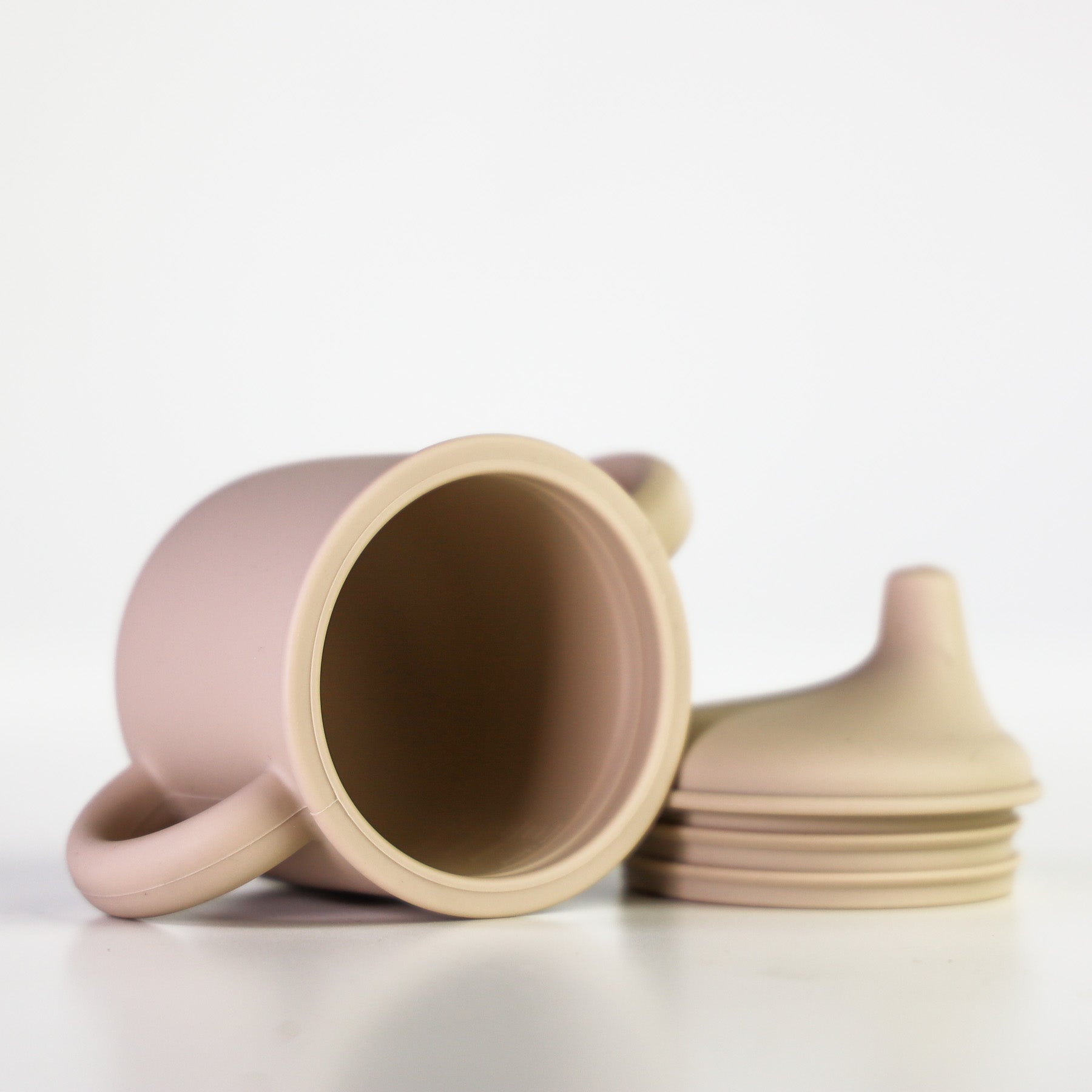 Silicone Sippy Cup with lid and handles Beige