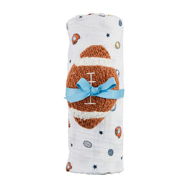 Sports Swaddle & Football Rattle Set Mudpie baby gift set mks miminoo