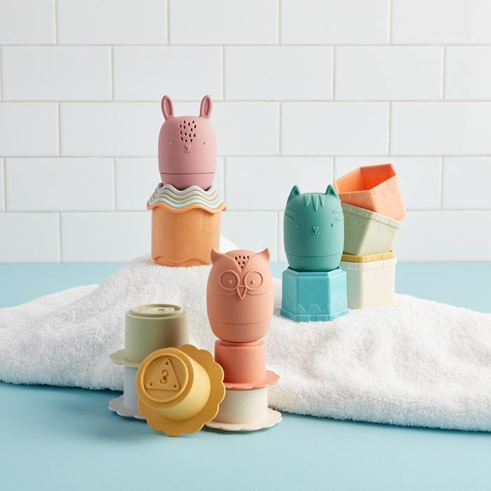 Stacking Cup Bath Set Baby toys silicone plastic set mudpie at mks miminoo