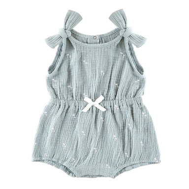 Tie Shoulder Cinch Waist Romper - Palm Tree aquar girls summer outfite Stephan Baby at MKS Miminoo