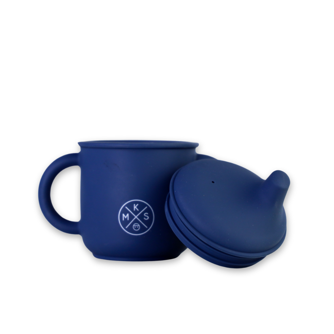 Silicone Sippy Cup with lid and handles Navy