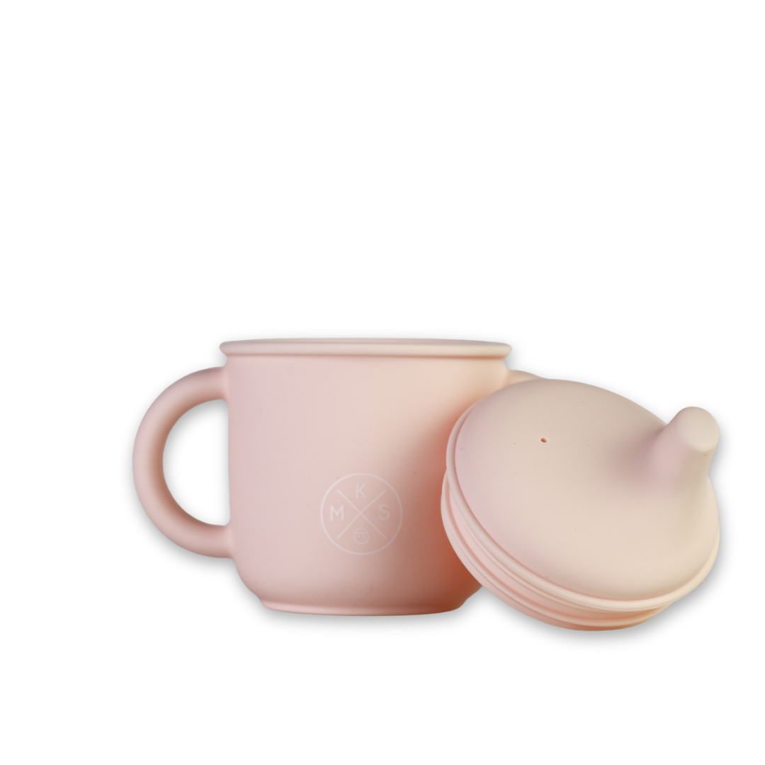 Silicone Sippy Cup with lid and handles Soft Pink