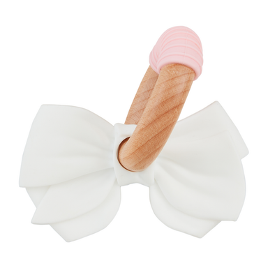 White Bow Coquette Silicone Teether baby soothing toys Mudpie at MKS miminoo