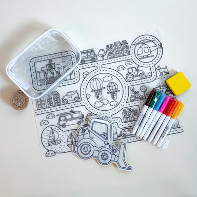 travel on-the-go activity coloring kit erasable silicone mat dry-erase markers for kids with coloring doll