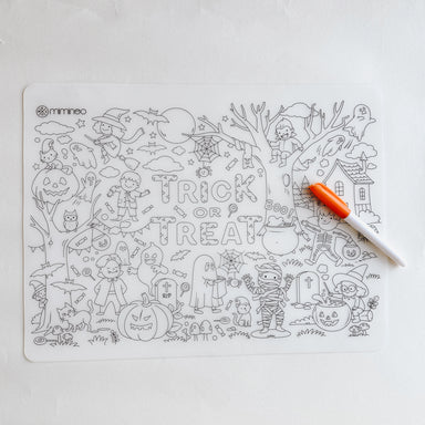 coloring tablemat silicone reusable erasable travel on-the-go kit mks Miminoo halloween trick or treat gift idea october