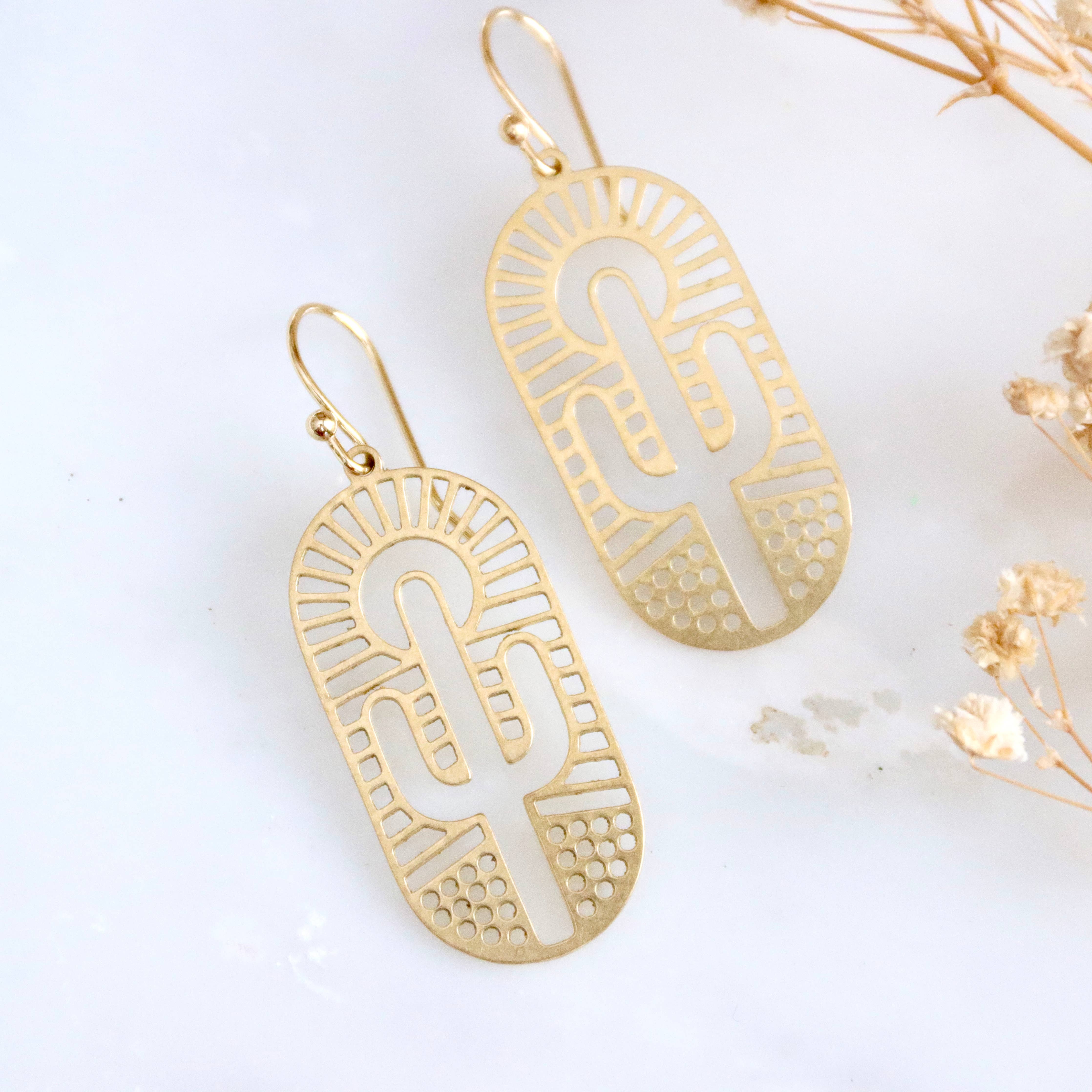 Gold Plated Cactus Earrings