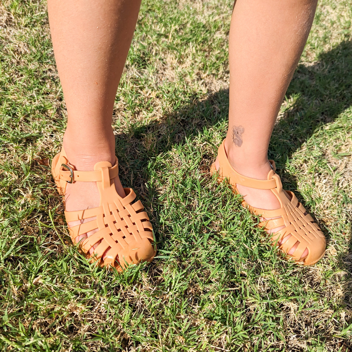 A pair of MKS Miminoo Flexible PVC Summer waterproof Sandals in terracotta for boys and girls toddlers and babies
