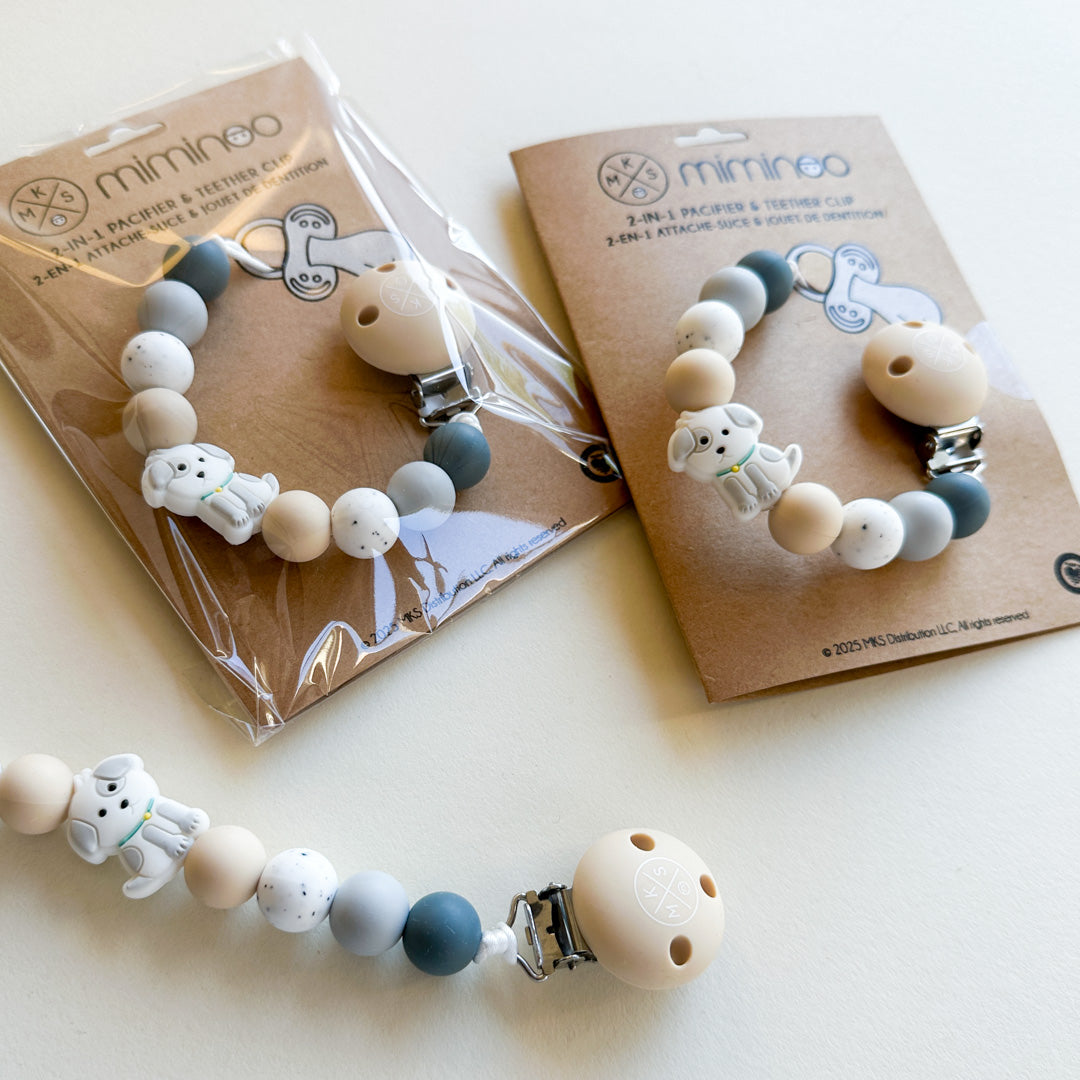 Pacifier clip & Teether Holder Puppy White