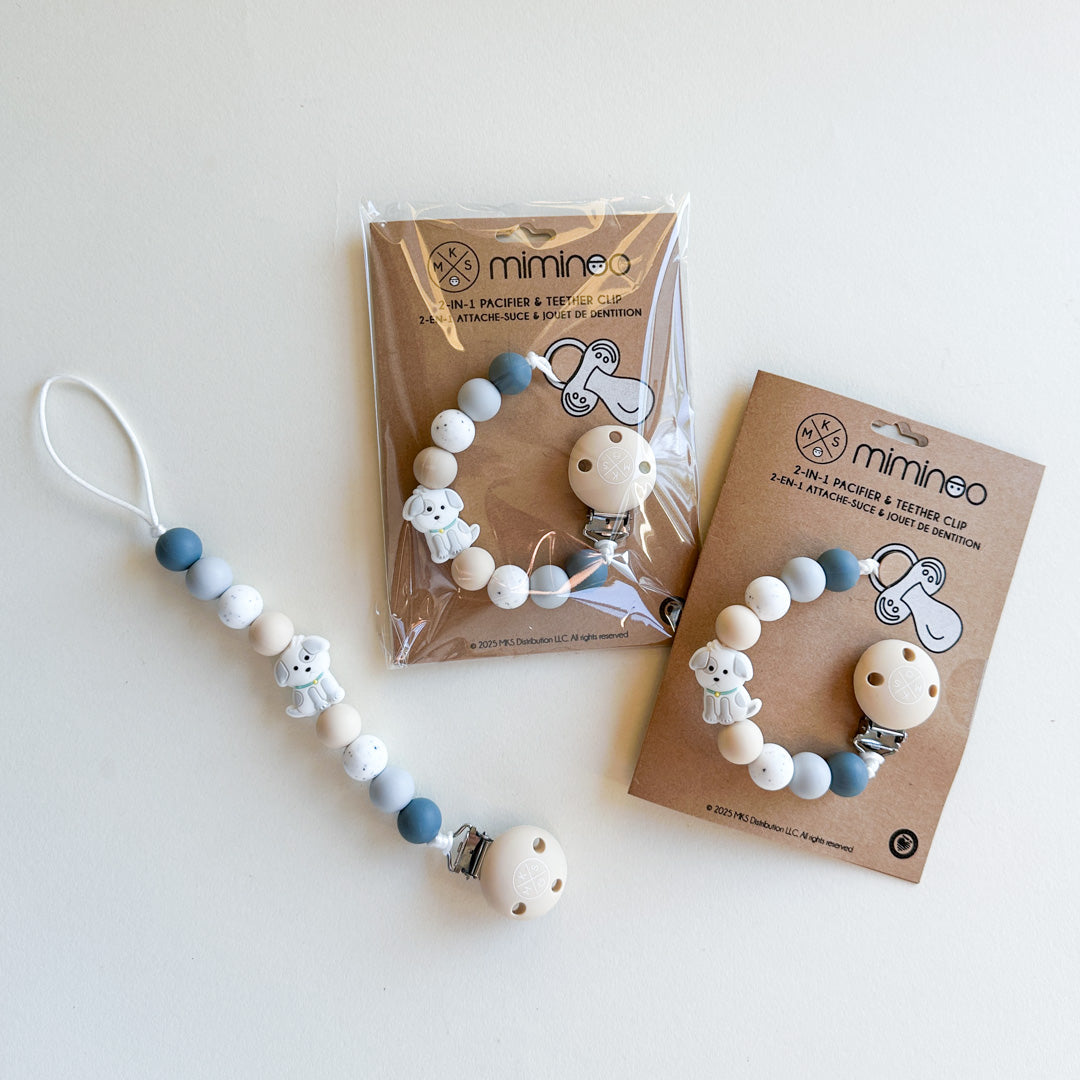 Pacifier clip & Teether Holder Puppy White