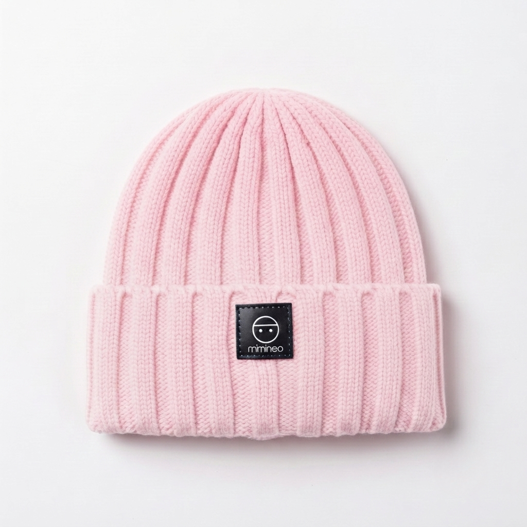 Angora Classic Ribbed Beanie Pom Snap-Button Option Pink