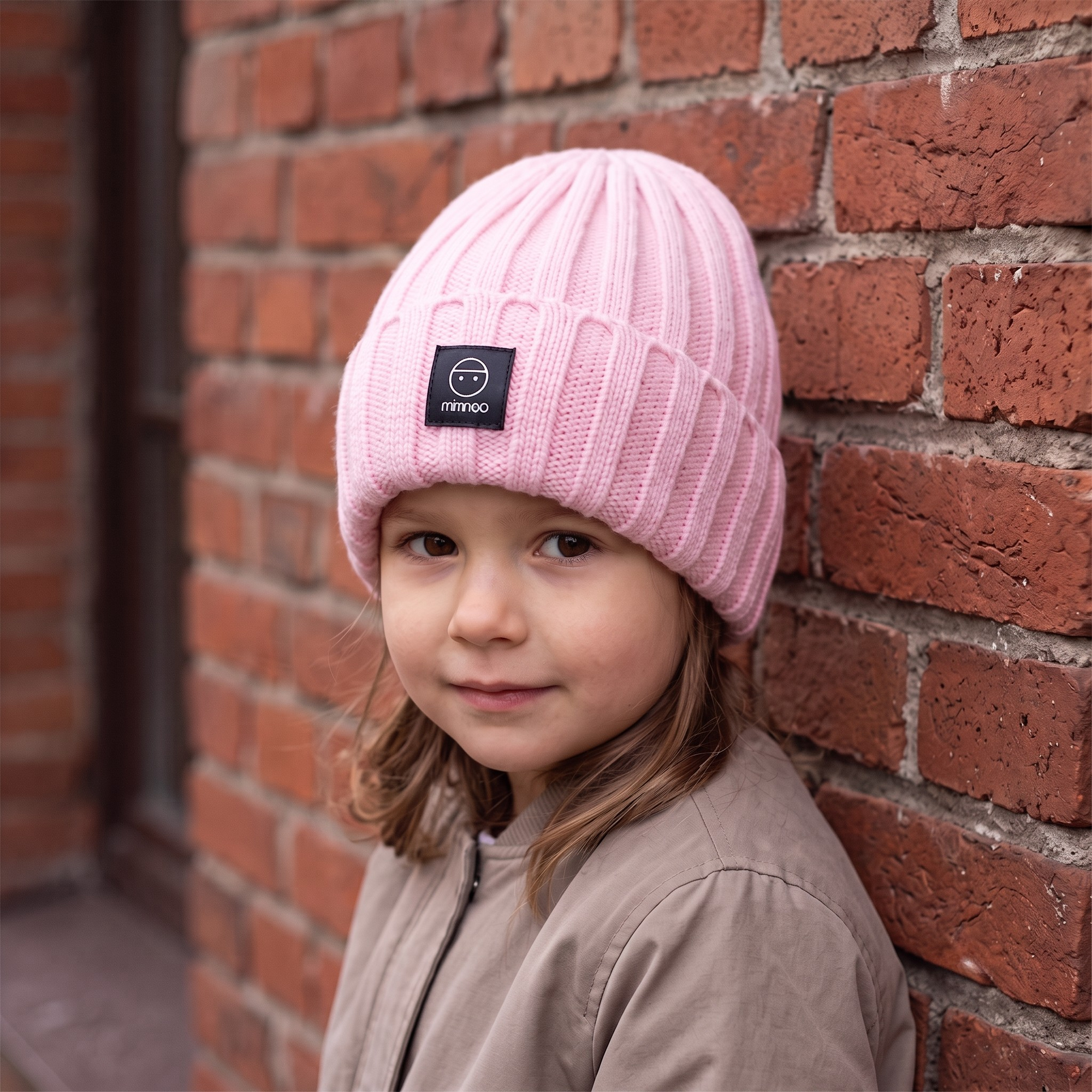 Angora Classic Ribbed Beanie Pom Snap-Button Option Pink