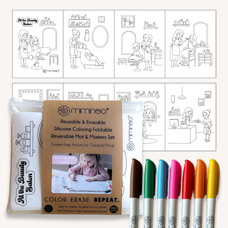 Miminoo reusable and erasable silicone coloring reversible mat with dry-erase markers for girls 