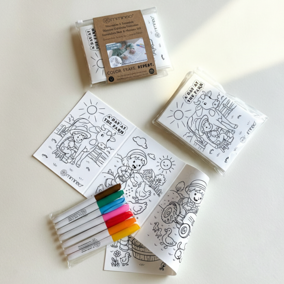 Reversible Foldable Opaque Silicone Coloring Mat & Markers Set - A Day at the Farm