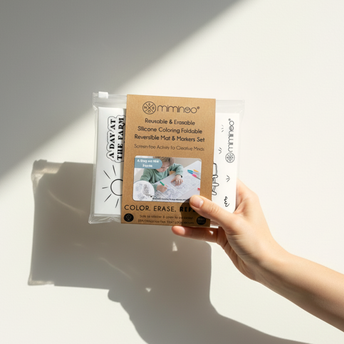 Reversible Foldable Opaque Silicone Coloring Mat & Markers Set - A Day at the Farm