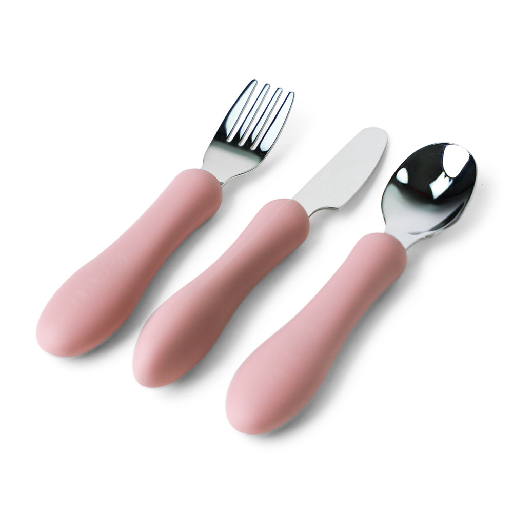 Stainless Steel Silicone Toddler Kids Cutlery Set for kids Dusty Pink MKS  Miminoo