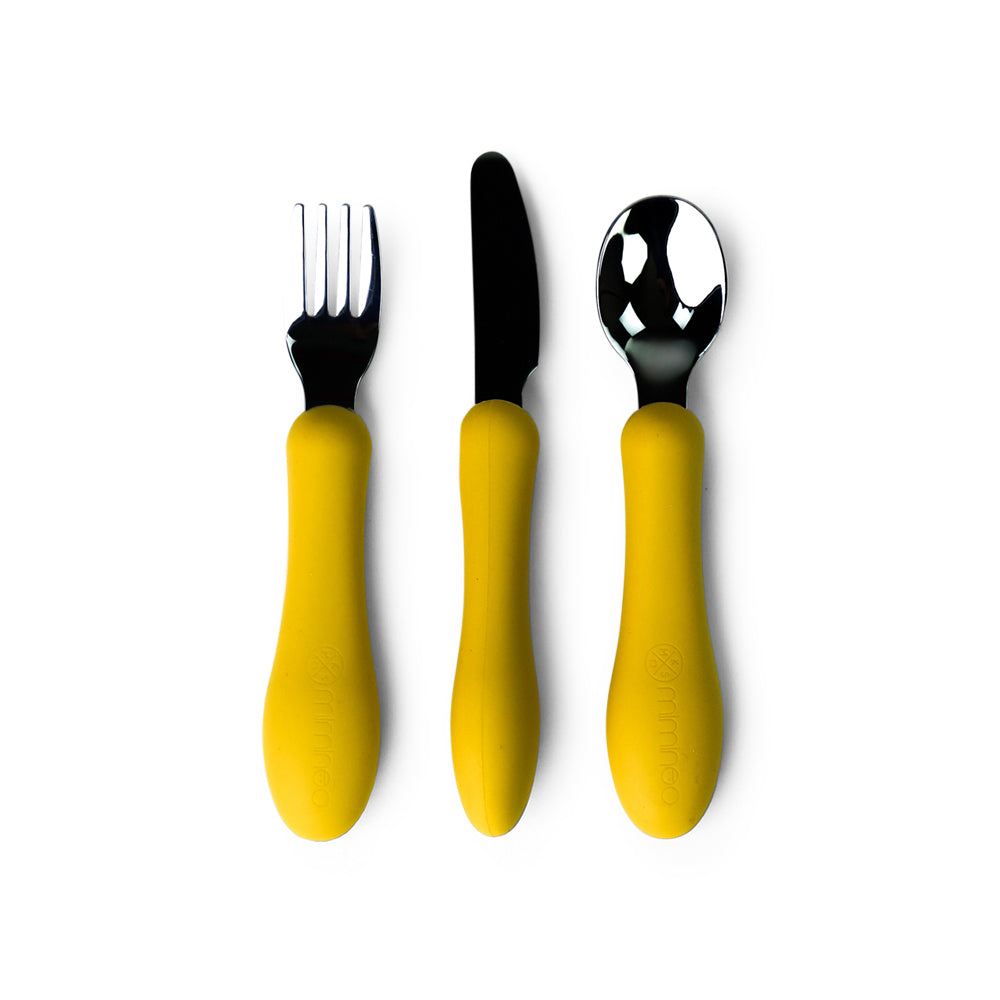 Silicone stainless cutlery utensils fork knife spoon set by mks miminoo usa for toddler kids army green silicone stainless silica soft fork spoon knife utensils cutlery kids toddler babies mks miminoo in mustard yellow for girls and boys