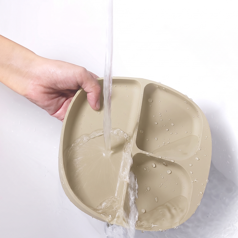 New Silicone suction kids plate w/ dividing sections Beige