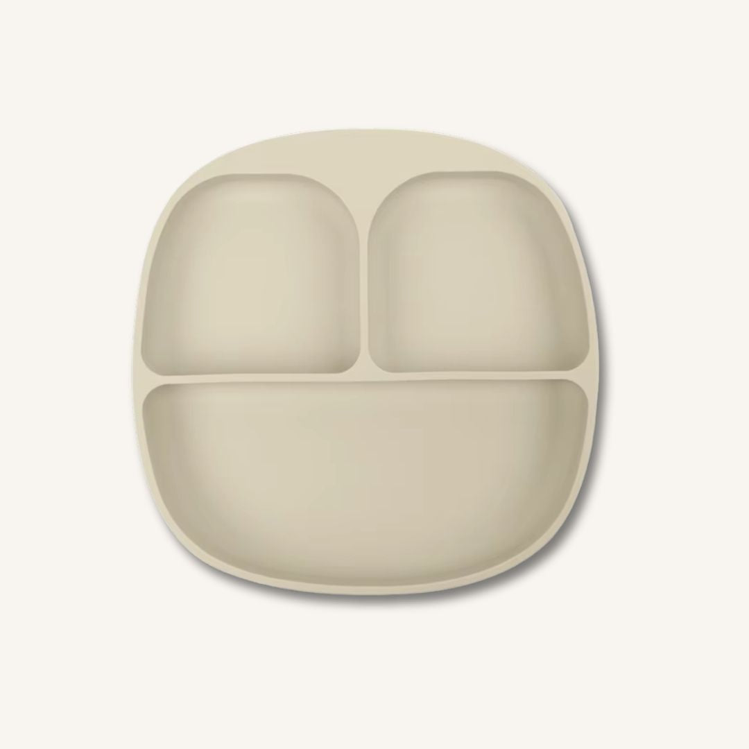 New Silicone suction kids plate w/ dividing sections Beige