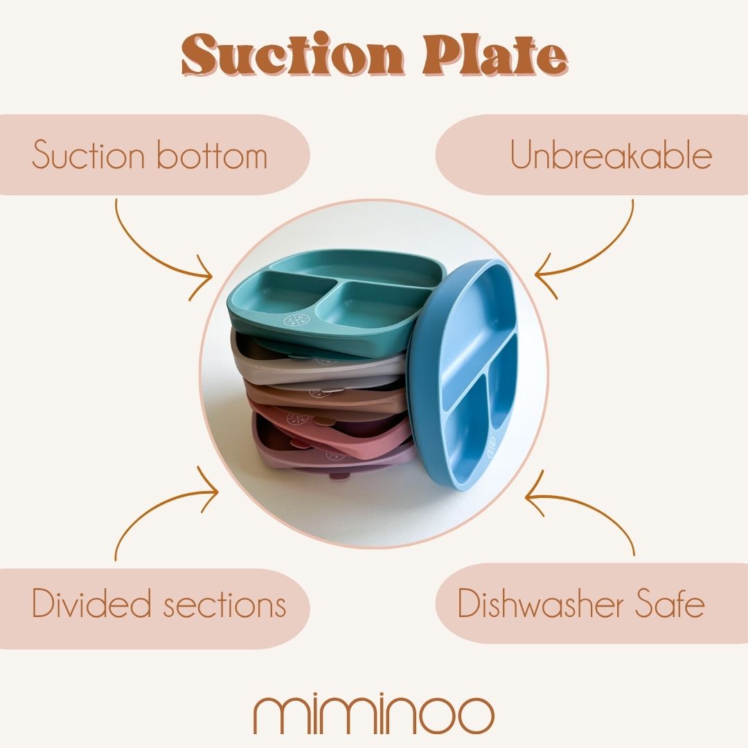 New Silicone suction kids plate w/ dividing sections Beige