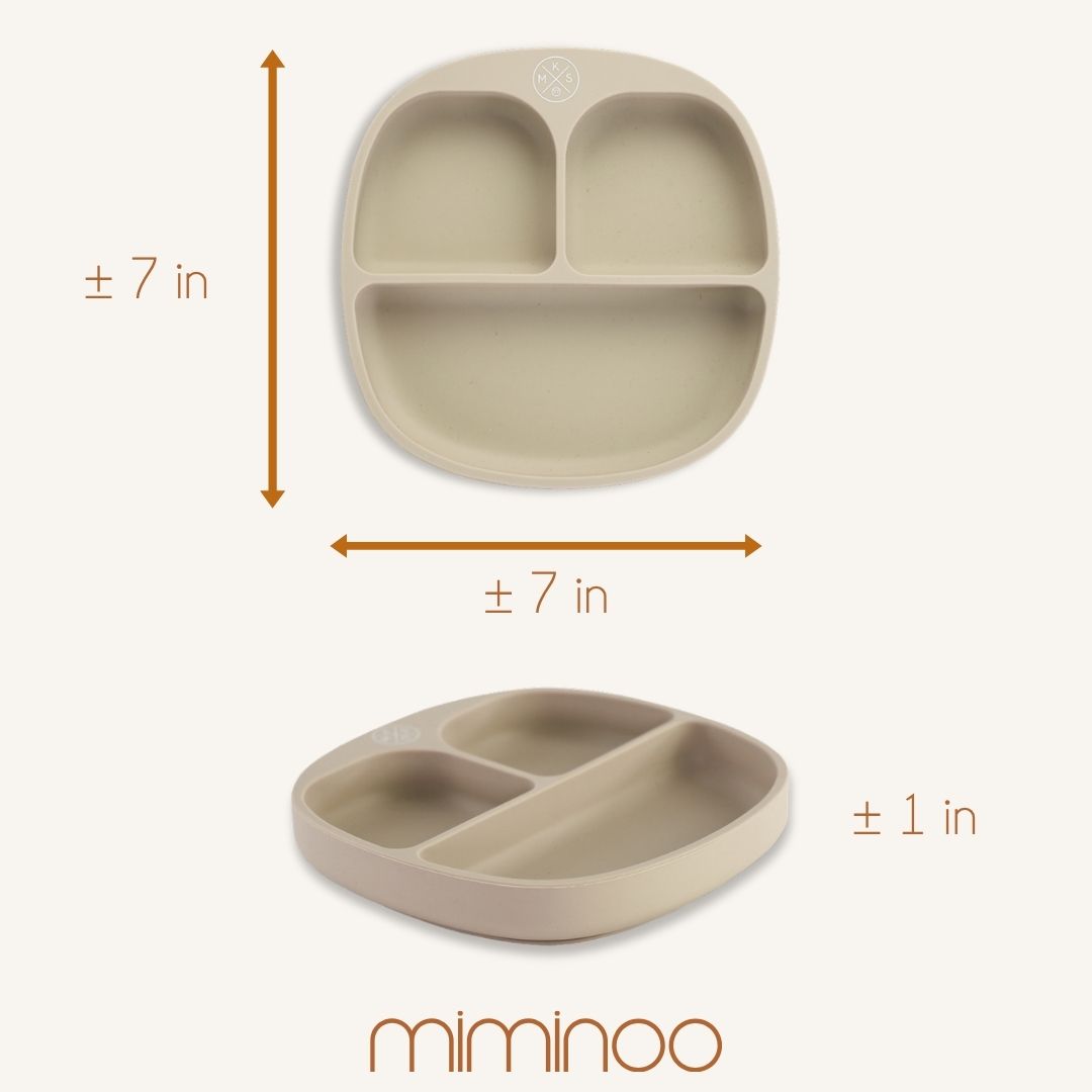 New Silicone suction kids plate w/ dividing sections Beige